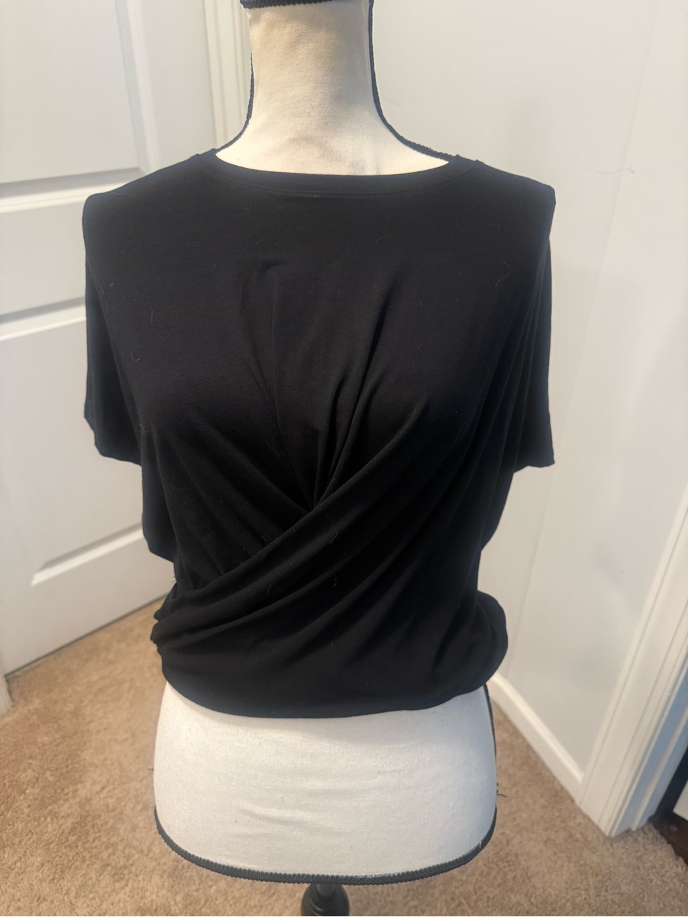 FRAME Black Twist Front Draped Top XS